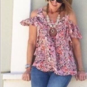 Maeve Anthro floral cold‎ shoulder Hana blouse XS